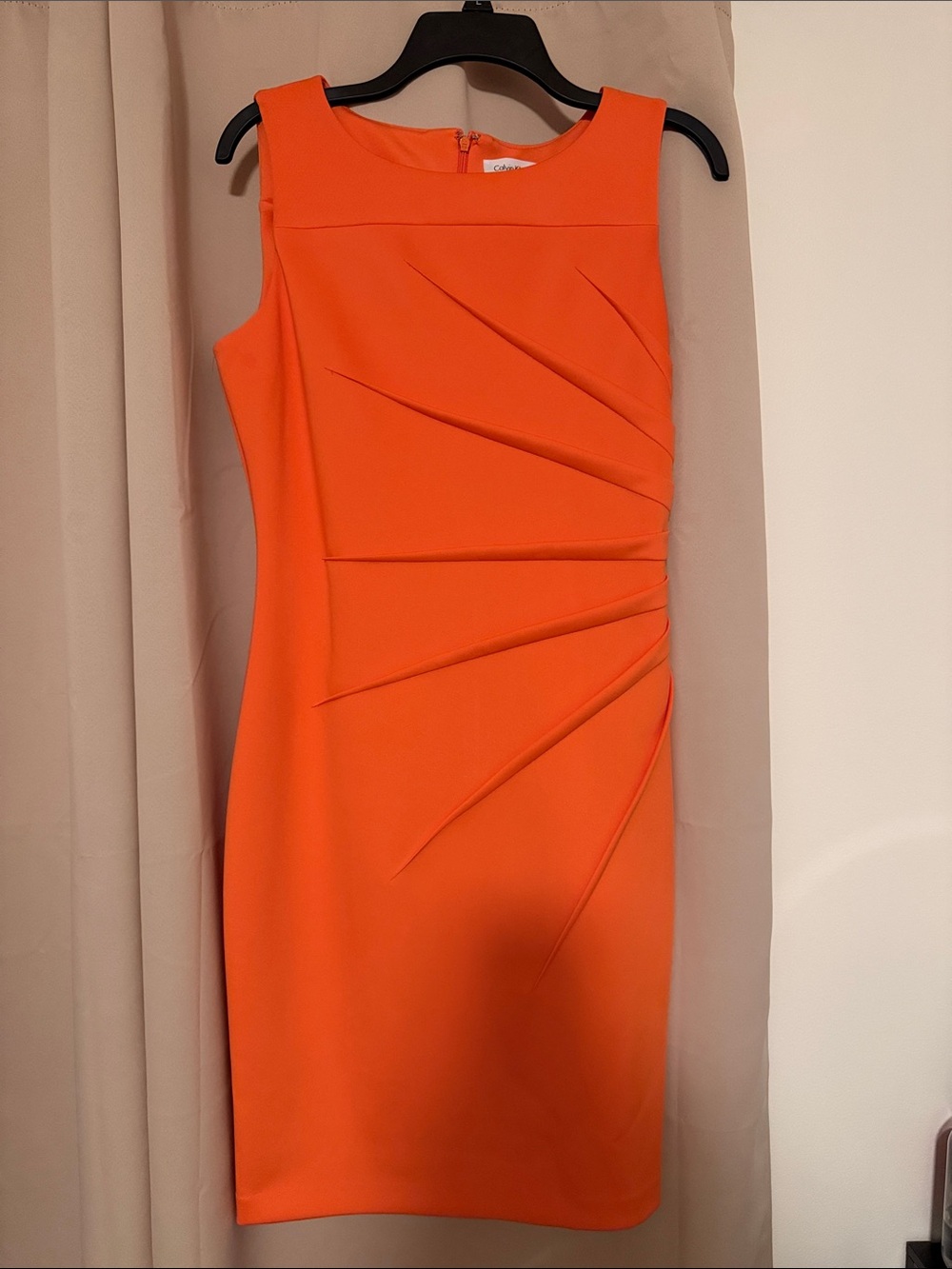 NWOT: Calvin Klein Size 10 - Sleeveless Orange Sheath Dress with Sculpted Pleats